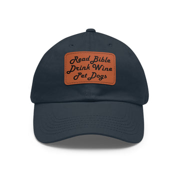 Bible Wine Dogs Baseball Cap with Leather Patch