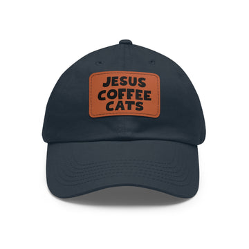 JESUS COFFEE CATS Baseball Cap with Leather Patch