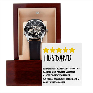 Men's Openwork Watch Gift and Box with Husband Review Card